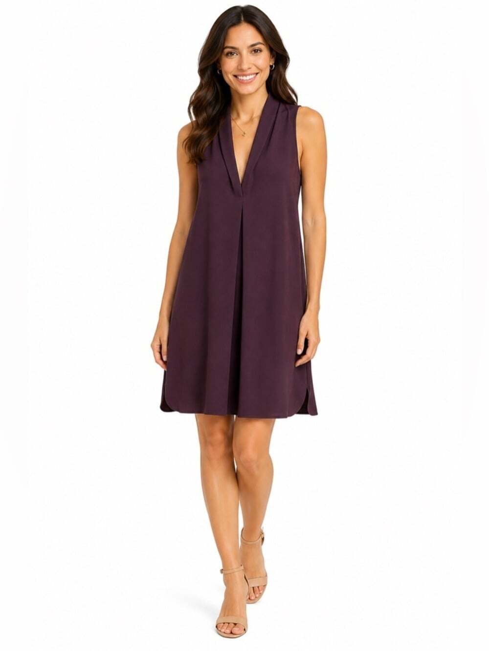Aritzia Monge Dress Burgundy Sleeveless V Neck Silk Trim Midi Cocktail Party Med